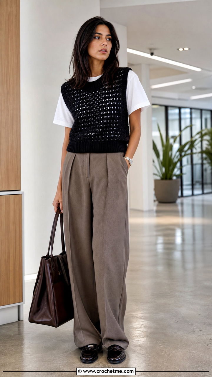 Crochet Vest With Tailored Trousers - 35 crochet clothes and outfit ideas