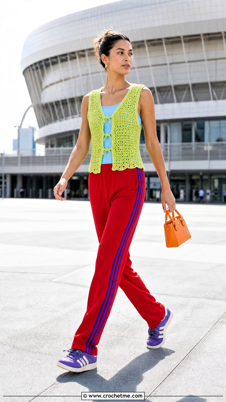 Crochet Vest With Track Pants - 35 crochet vest outfit ideas