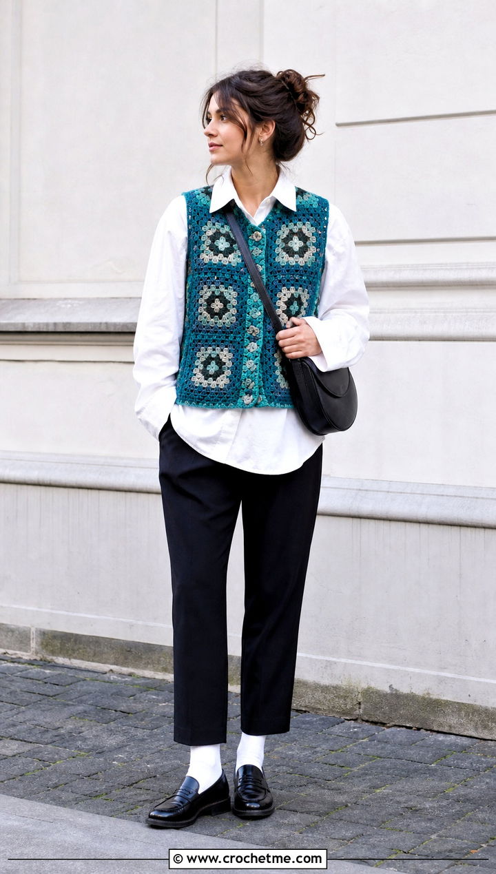 Crochet Vest With White Button Down Shirt - 15 cute trendy crochet clothes and outfit ideas