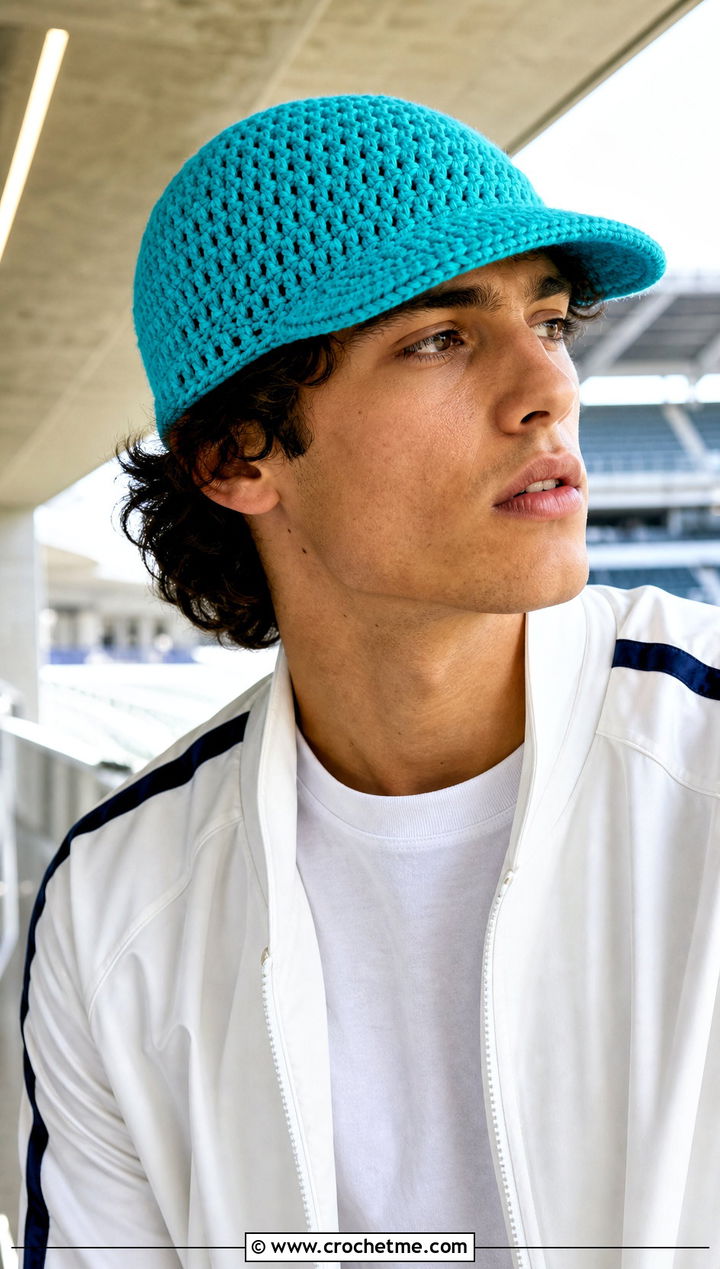 Crochet Visor Beanie With Track Jacket And Nylon Pants - 30 men's crochet hats outfit ideas