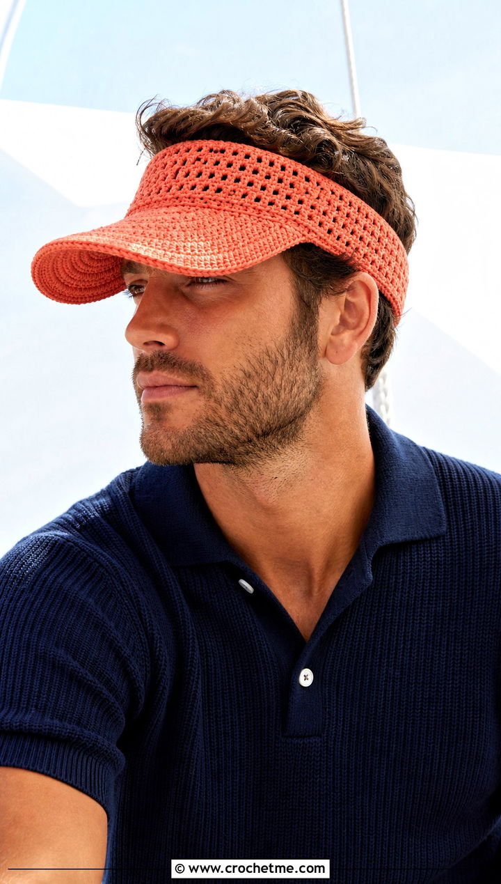 Crochet Visor Cap With Polo And Shorts - 25 crocheted mens hats outfit ideas
