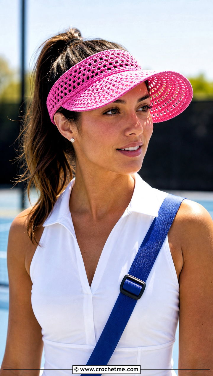Crochet Visor Sun Hat With Tennis Dress - 25 summer crochet sun hat outfit ideas