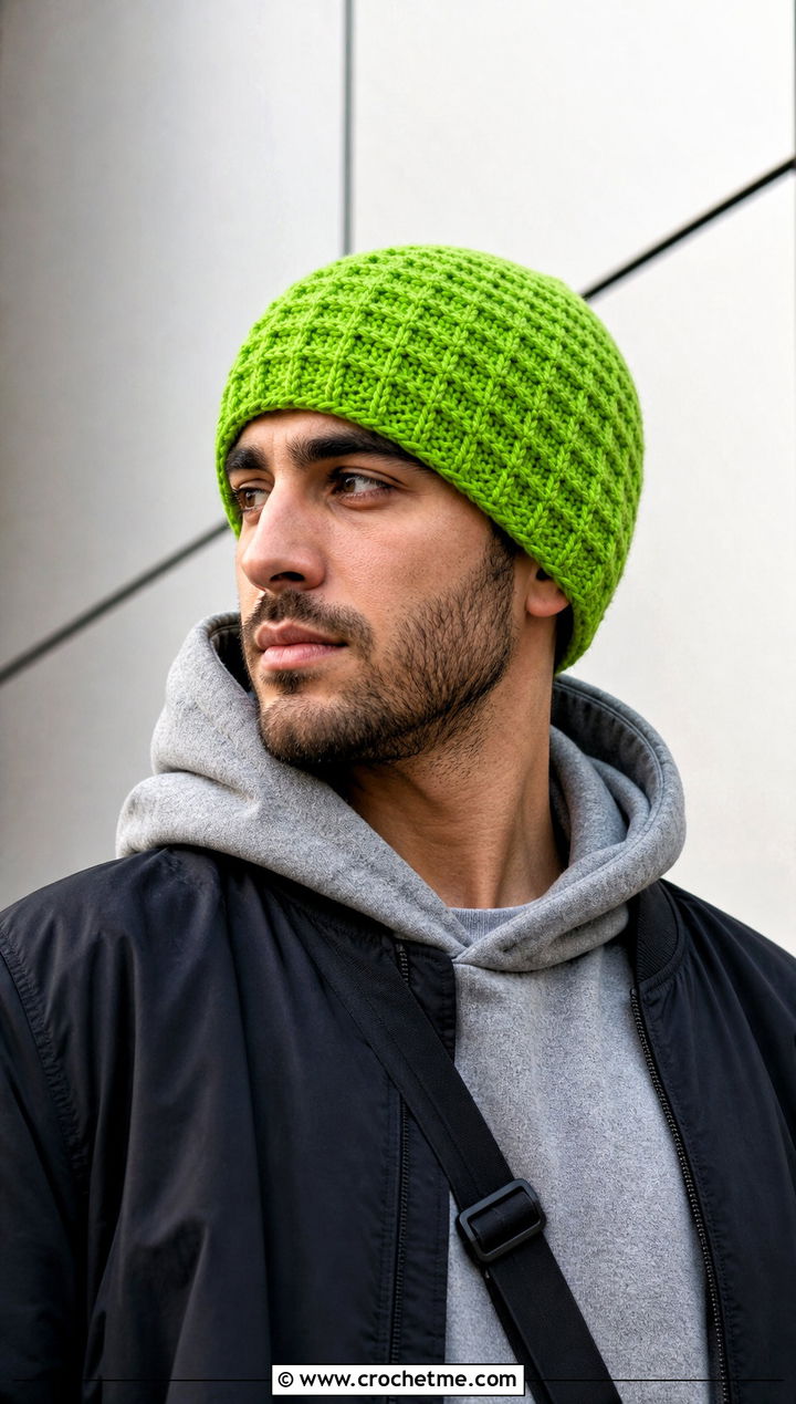 Crochet Waffle Stitch Beanie With Hoodie - 15 Crochet Mens Hats outfit ideas