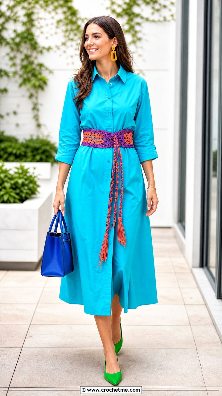Crochet Waist Belt With Poplin Shirt Dress - 35 crochet clothing and accessories ideas