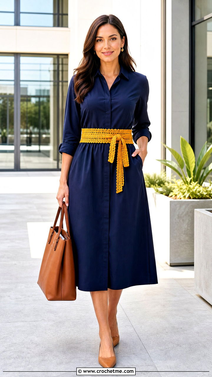 Crochet Waist Belt With Shirt Dress - 35 crochet clothes and accessories outfit ideas