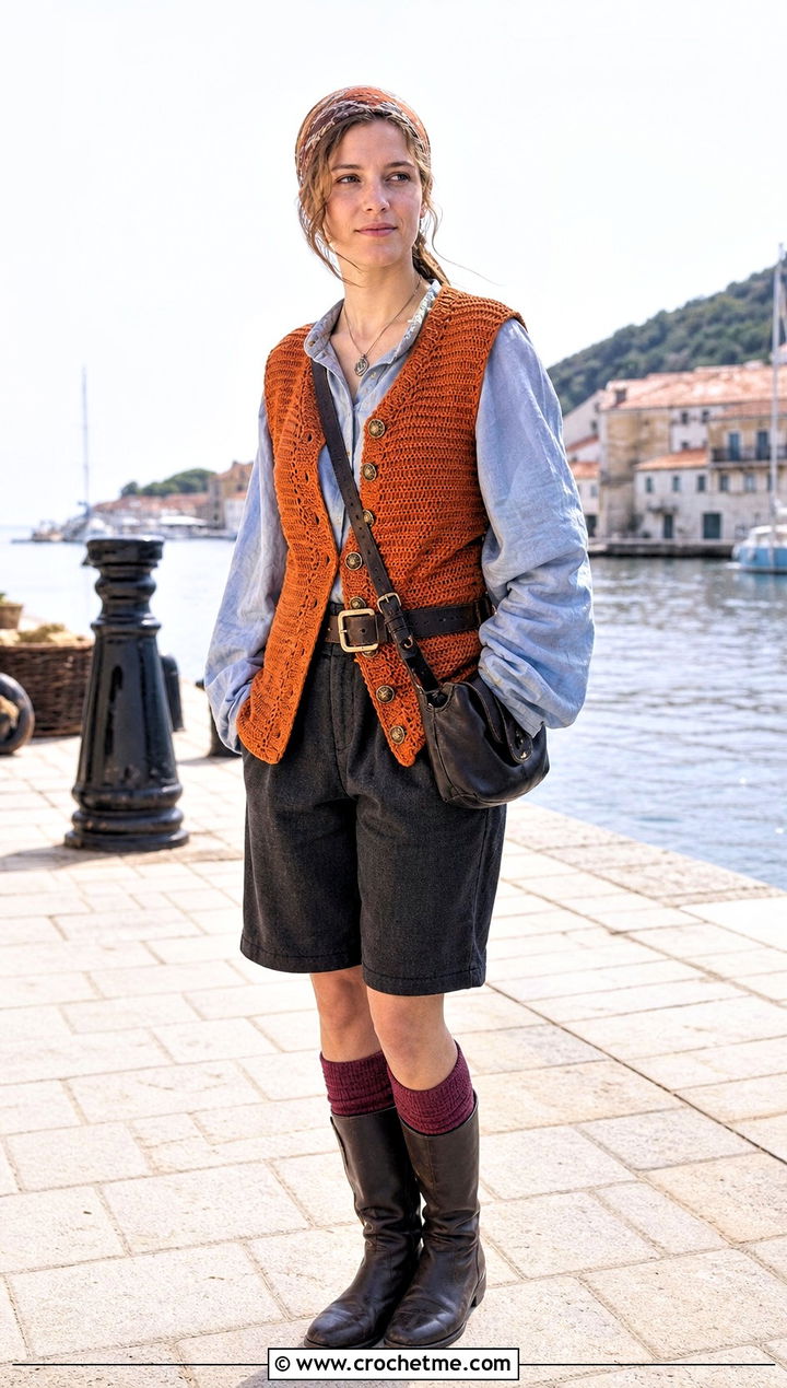 Crochet Waistcoat Pirate Costume With Tailored Shorts - 30 crochet pirate costume outfit ideas