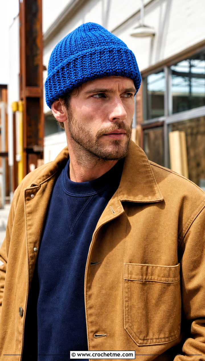 Crochet Watch Cap With Chore Coat - 25 mens winter crochet hats outfit ideas