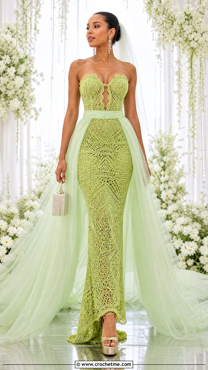 Crochet Wedding Dress With Detachable Tulle Overskirt - 35 crochet wedding dresses outfit ideas