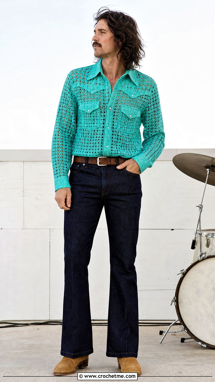 Crochet Western Shirt With Bootcut Jeans - 35 crochet men shirt outfit ideas