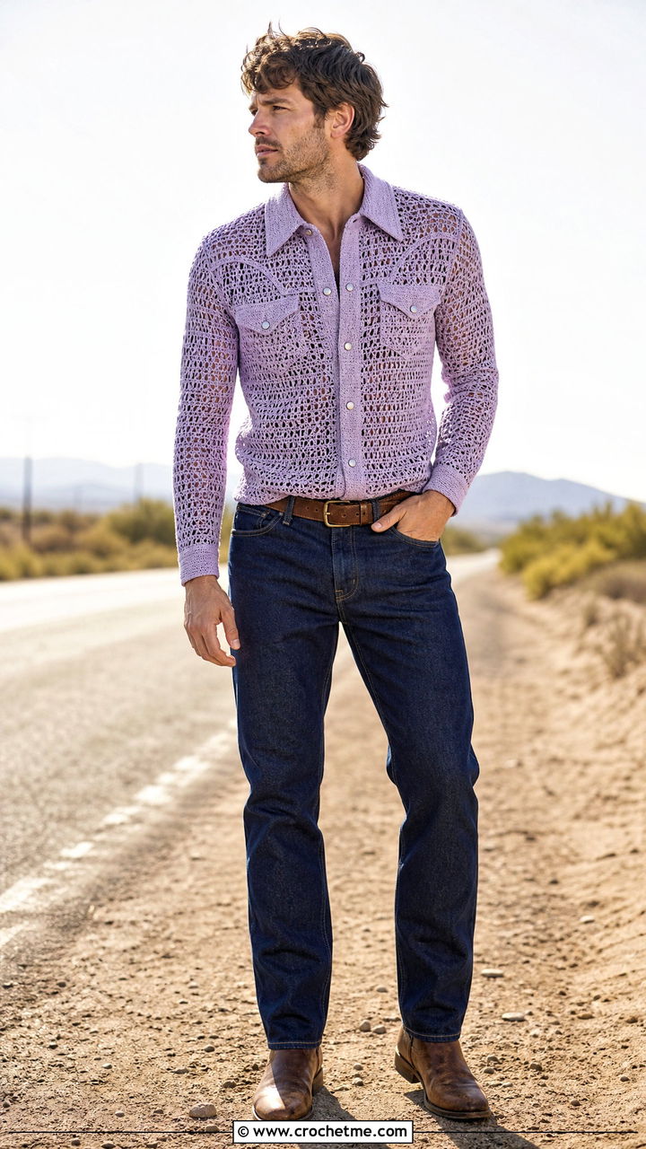 Crochet Western Shirt With Dark Denim - 35 crochet shirt men outfit ideas