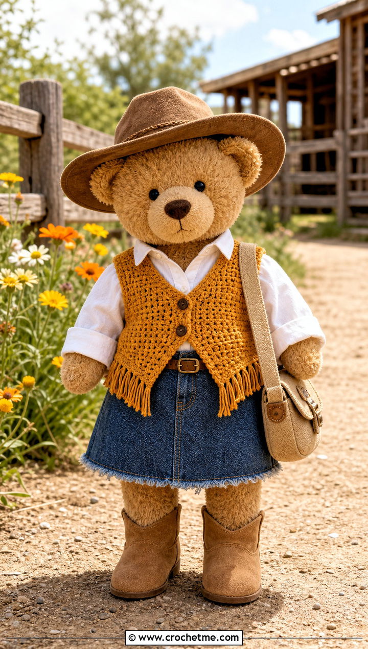 Crochet Western Vest With Denim Skirt - 35 crochet teddy clothes and outfit ideas