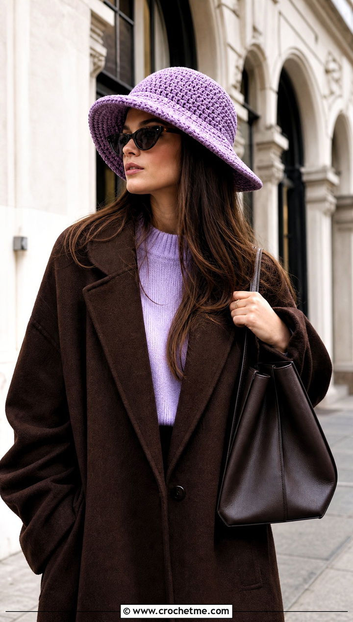 Crochet Wide Brim Beanie With Maxi Coat - 20 Crochet Beanie With Brim outfit ideas