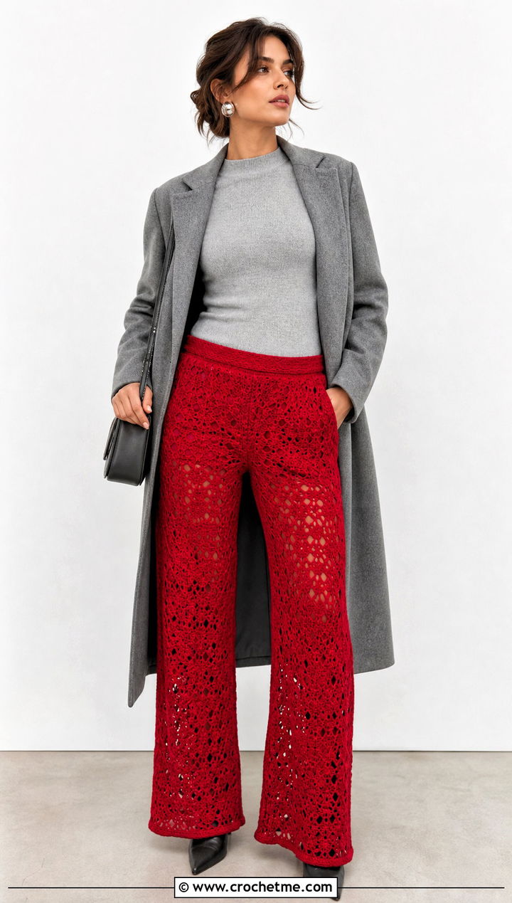 Crochet Wide Leg Pants Dinner Holiday Outfit - 30 crochet holiday outfit ideas