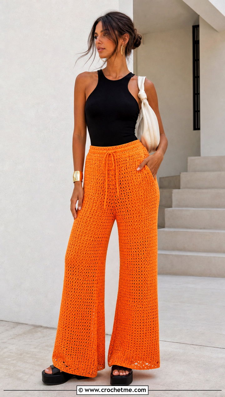 Crochet Wide Leg Pants With Fitted Bodysuit - 25 women crochet clothes and outfit ideas