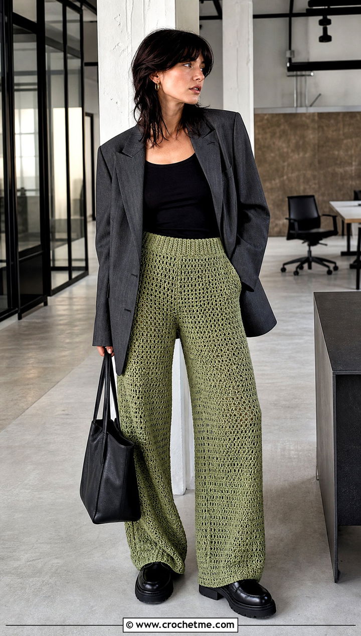 Crochet Wide Leg Pants With Oversized Blazer - 25 grunge crochet clothes and outfit ideas
