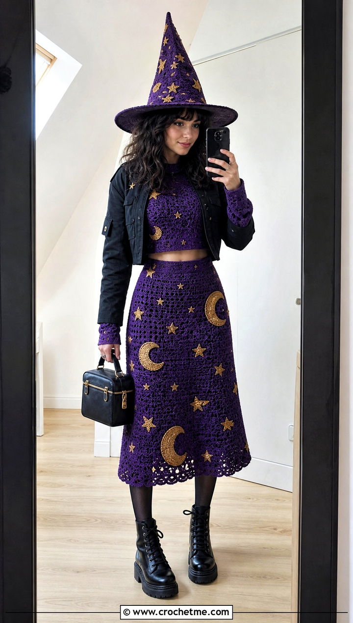 Crochet Witch Co Ord Set With Combat Boots - 30 crochet witch costume outfit ideas