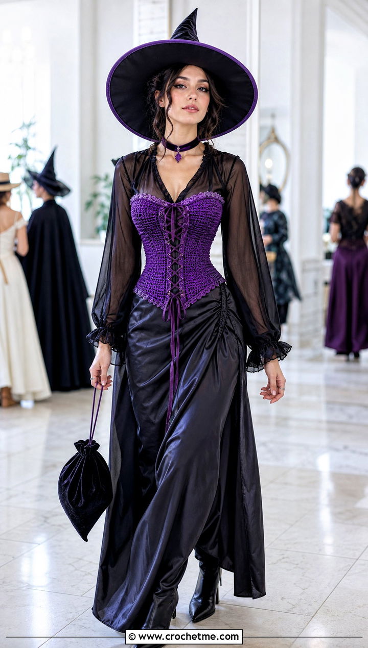 Crochet Witch Corset With Satin Maxi Skirt - 30 crochet witch costume outfit ideas