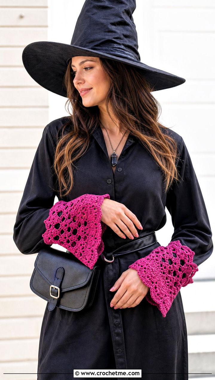 Crochet Witch Cuffs With Black Shirt Dress - 30 crochet witch costume outfit ideas