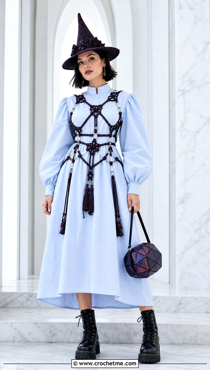 Crochet Witch Harness With Poplin Dress - 30 crochet witch costume outfit ideas