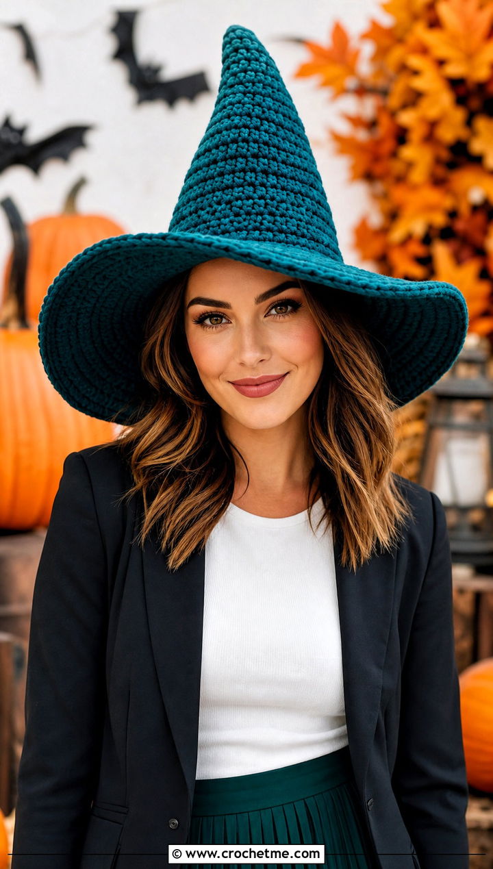 Crochet Witch Hat With Blazer And Pleated Skirt - 20 Crochet Halloween Clothing and outfit ideas