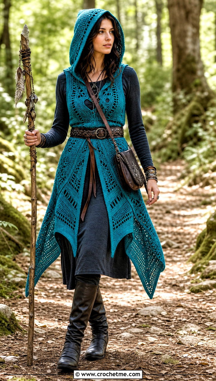 Crochet Witch Tabard With Long Sleeve Dress - 30 crochet witch costume outfit ideas