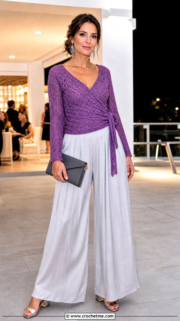 Crochet Wrap Top With Palazzo Pants - 35 crochet fitted top outfit ideas