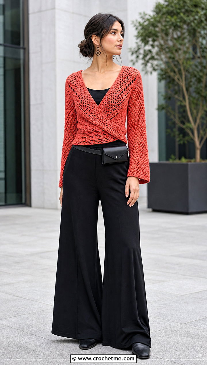 Crochet Wrap Top With Wide Leg Pants - 30 anime inspired crochet clothes and outfit ideas