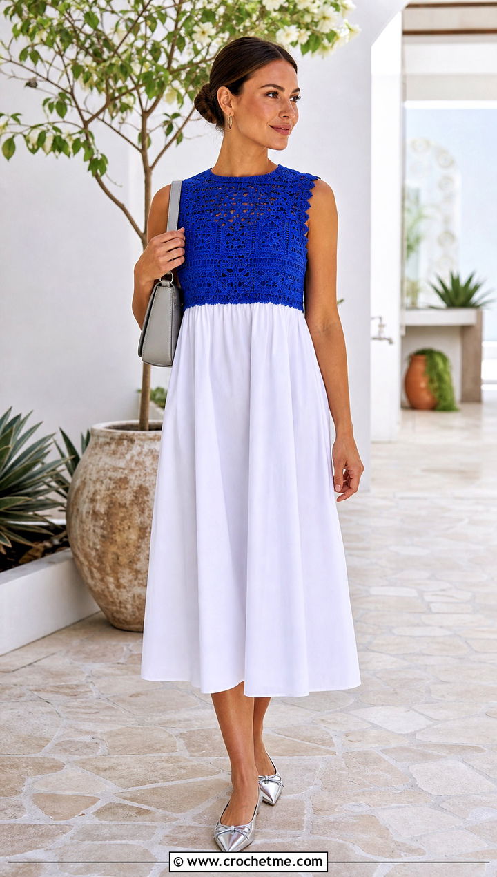 Crochet Yoke Cotton Dress With Ballet Flats - 15 Crochet Clothes With Fabric outfit ideas