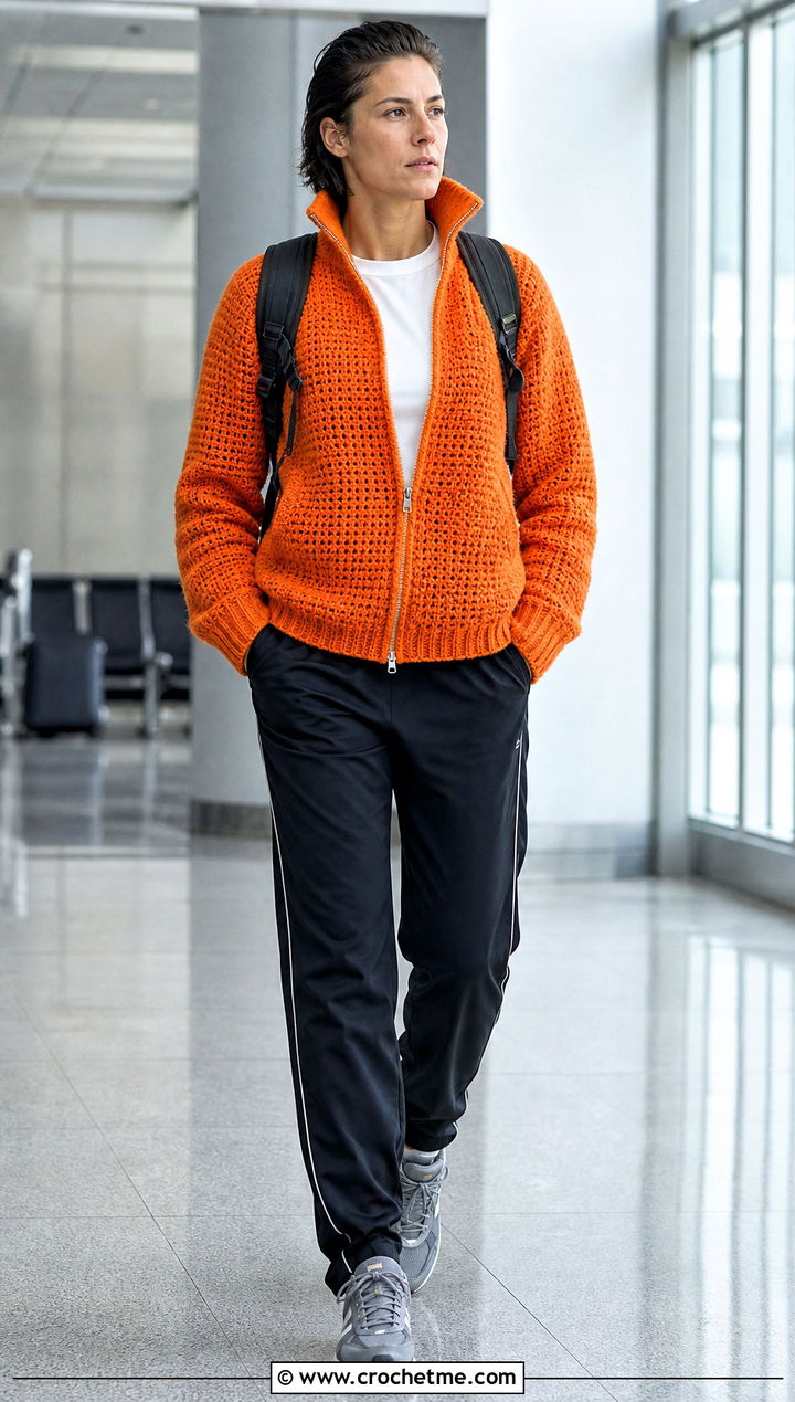 Crochet Zip Cardigan With Track Pants - 30 Masc Crochet Clothes and outfit ideas