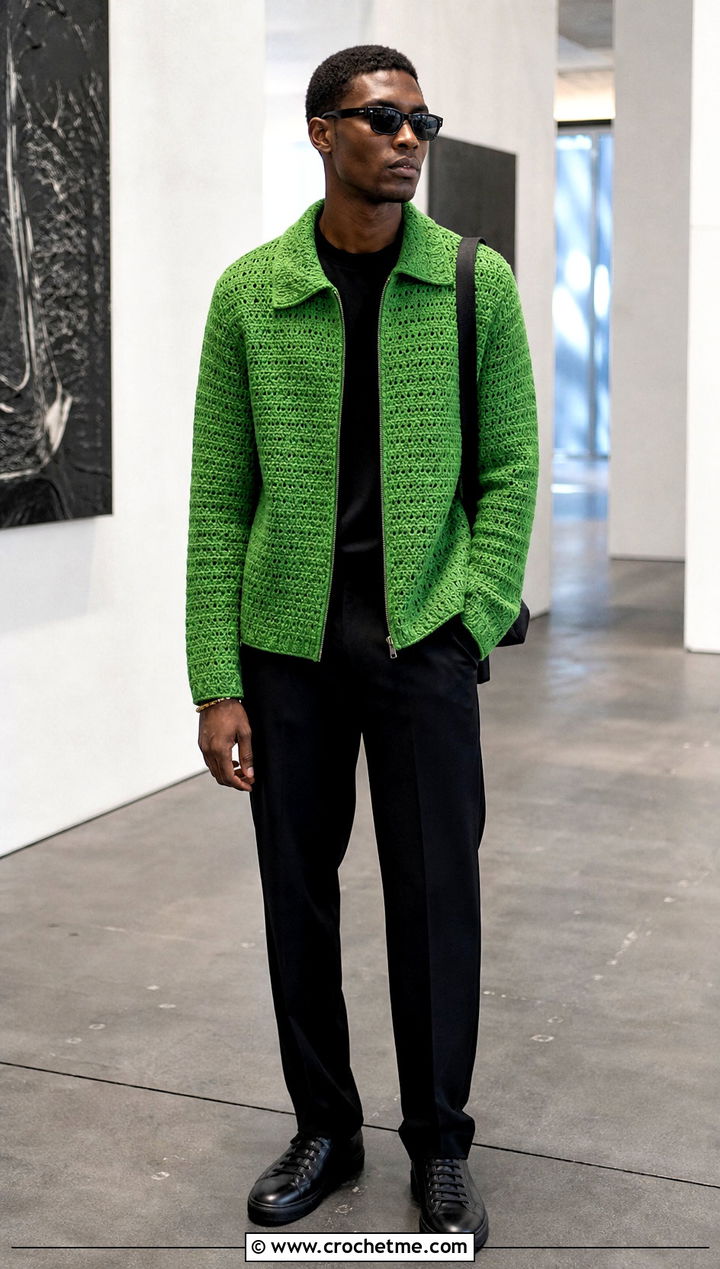Crochet Zip Up Jacket With Monochrome Basics - 25 crochet clothes men ideas