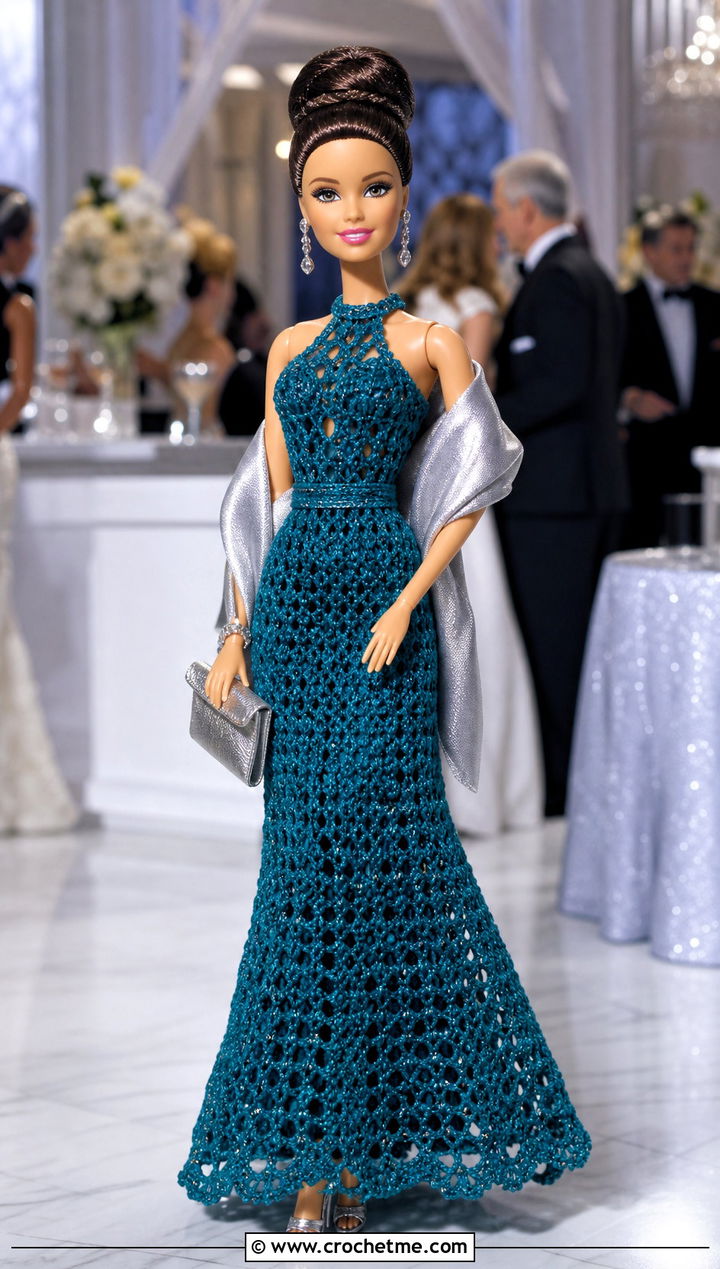 Crocheted Barbie Lace Evening Gown With Stole - 25 Crocheted Barbie Clothes and outfit ideas