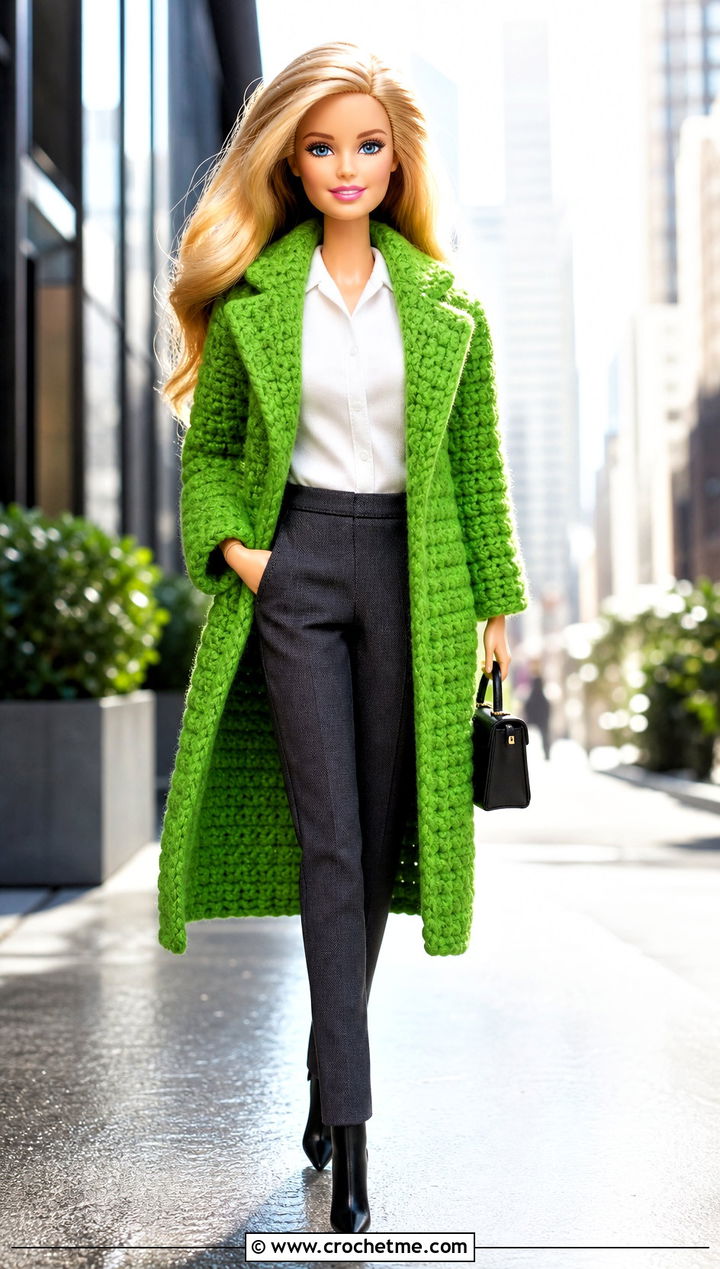 Crocheted Barbie Longline Coat With Tailored Separates - 25 Crocheted Barbie Clothes and outfit ideas
