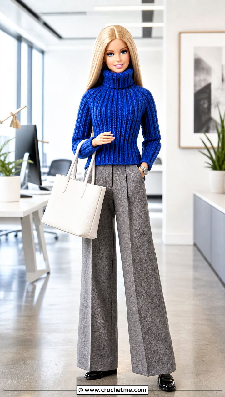 Crocheted Barbie Ribbed Turtleneck With Wide Leg Pants - 25 Crocheted Barbie Clothes and outfit ideas