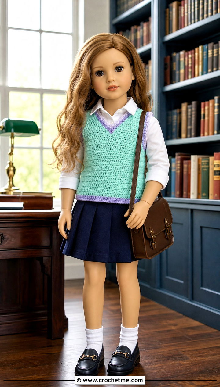 Crocheted Barbie Sweater Vest With Pleated Skirt - 25 Crocheted Barbie Clothes and outfit ideas