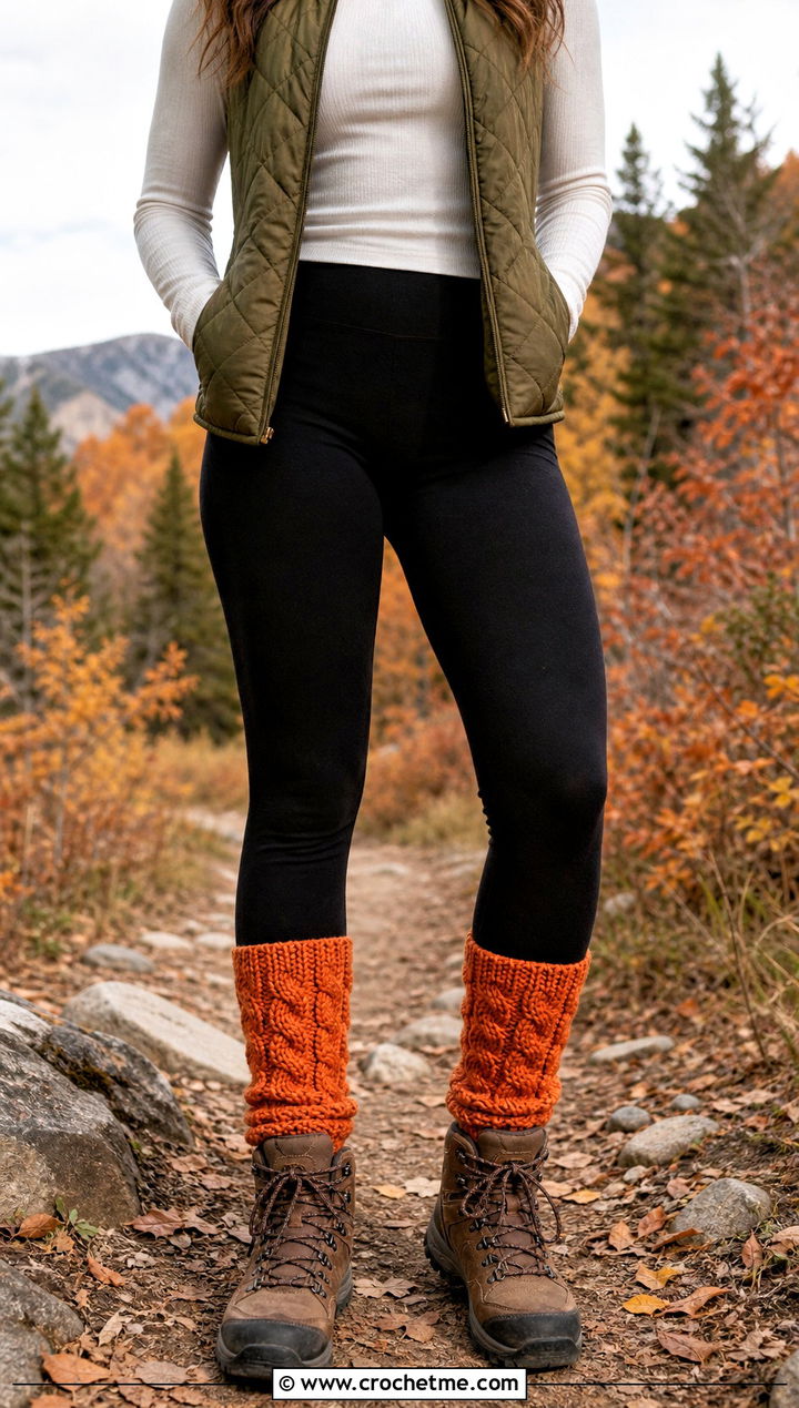 Crocheted Cable Boot Socks With Leggings And Hiking Boots - 25 Crocheted Socks outfit ideas