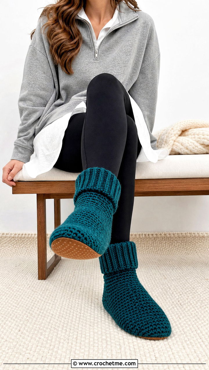 Crocheted Slipper Socks With Leggings - 25 ladies crocheted slippers outfit ideas