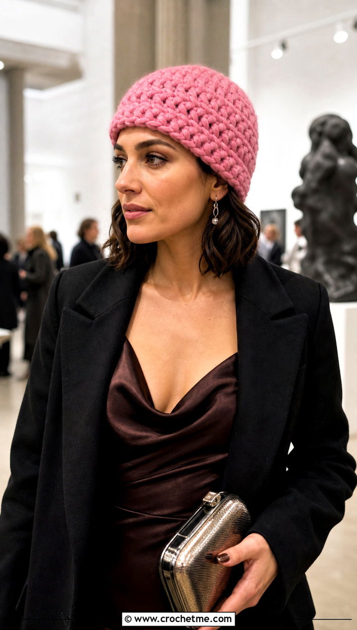 Cropped Hour Crochet Hat With Satin Dress - 15 1.5 Hour Crochet Hat outfit ideas
