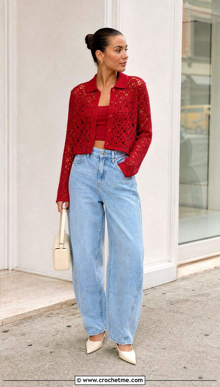 Cropped Bode Crochet Shirt With Barrel Jeans - 20 Bode Crochet Shirt outfit ideas