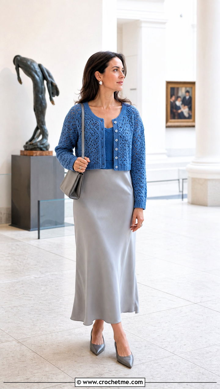Cropped Crochet Cardigan With Slip Skirt - 30 unique crochet clothes and outfit ideas