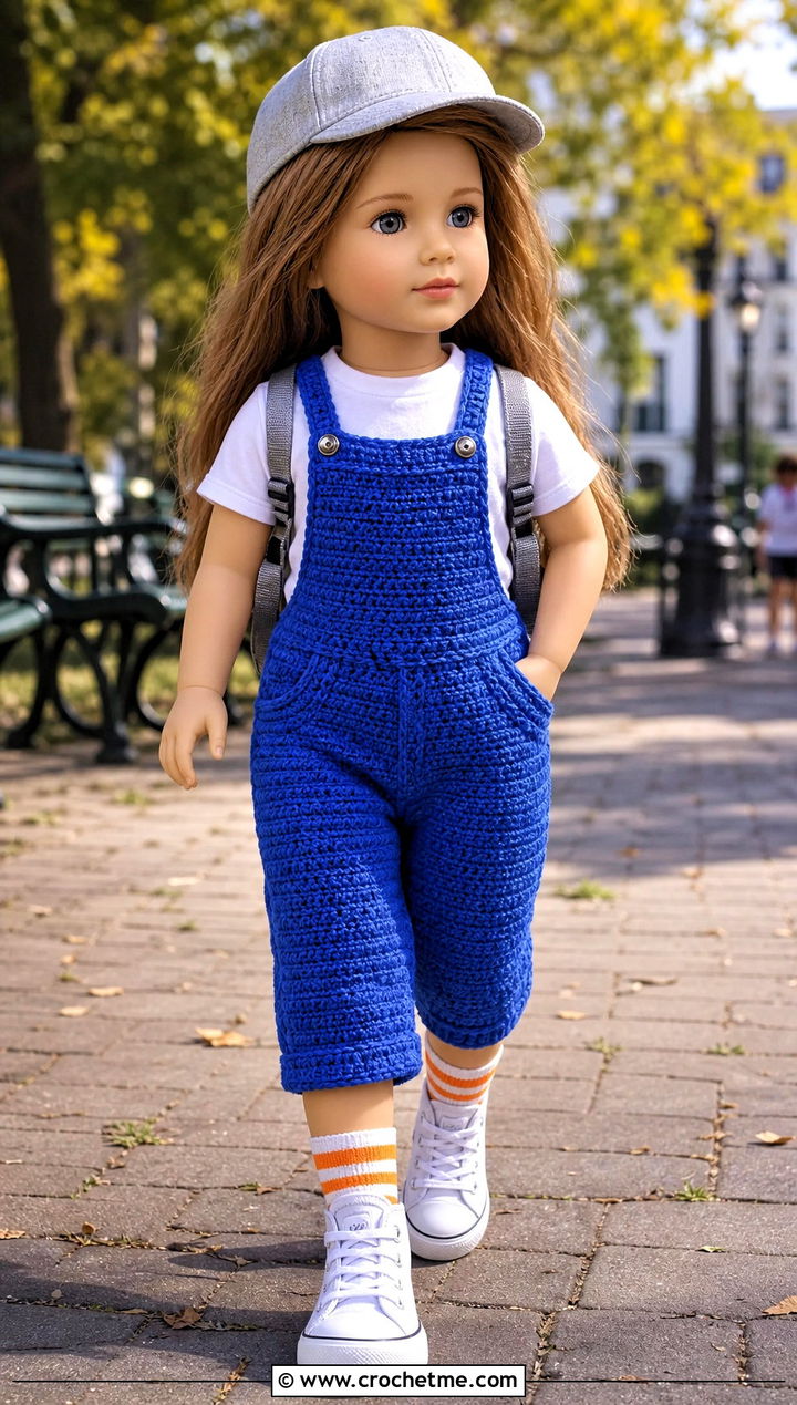 Cropped Crochet Doll Overalls With High Top Sneakers - 30 crochet doll overalls outfit ideas