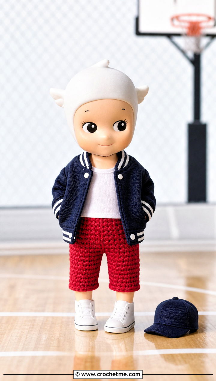 Cropped Crochet Sonny Angel Pants With Varsity Jacket - 20 Crochet Sonny Angel Pants outfit ideas