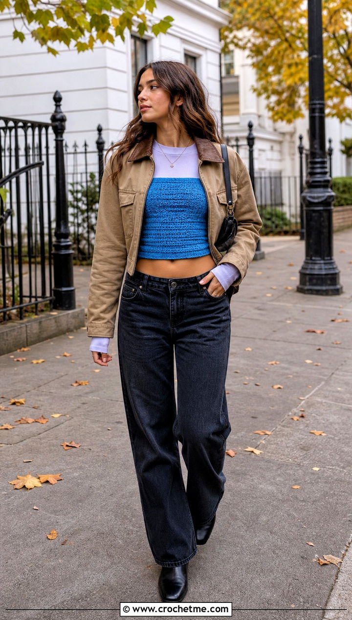 Cropped Hollister Crochet Tube Top With Layered Fall Denim - 30 Hollister Crochet Tube Top outfit ideas