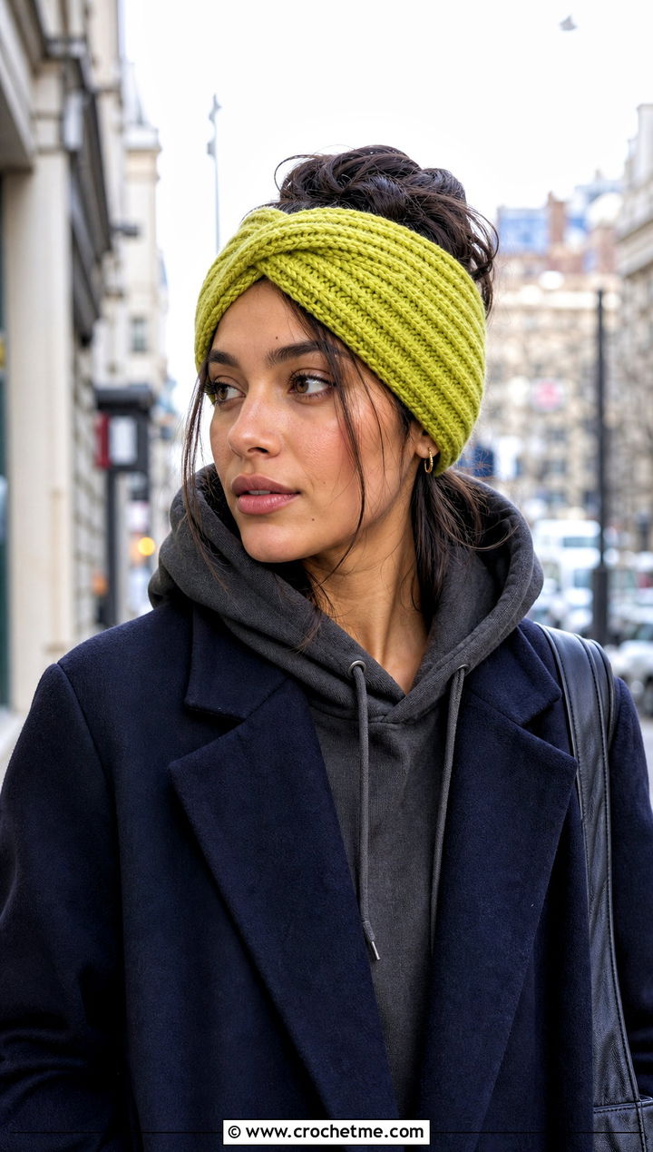 Cross Front Crochet Ear Warmer With Hoodie And Coat - 25 Quick Crochet Ear Warmer outfit ideas