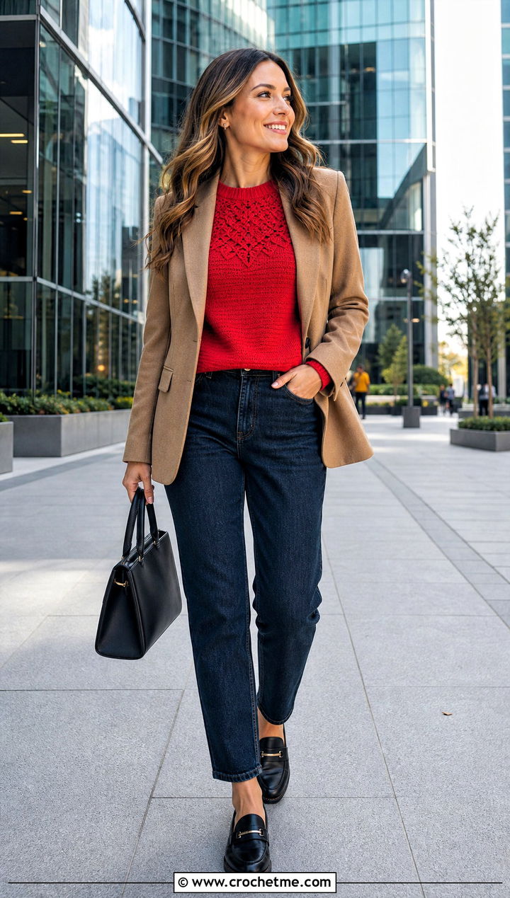 Cross My Heart Crochet Sweater With Blazer And Jeans - 20 Cross My Heart Crochet Sweater outfit ideas