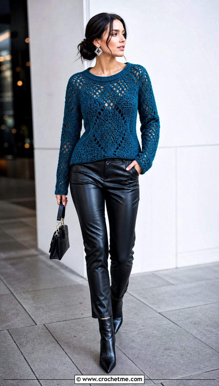 Cross My Heart Crochet Sweater With Leather Pants - 20 Cross My Heart Crochet Sweater outfit ideas