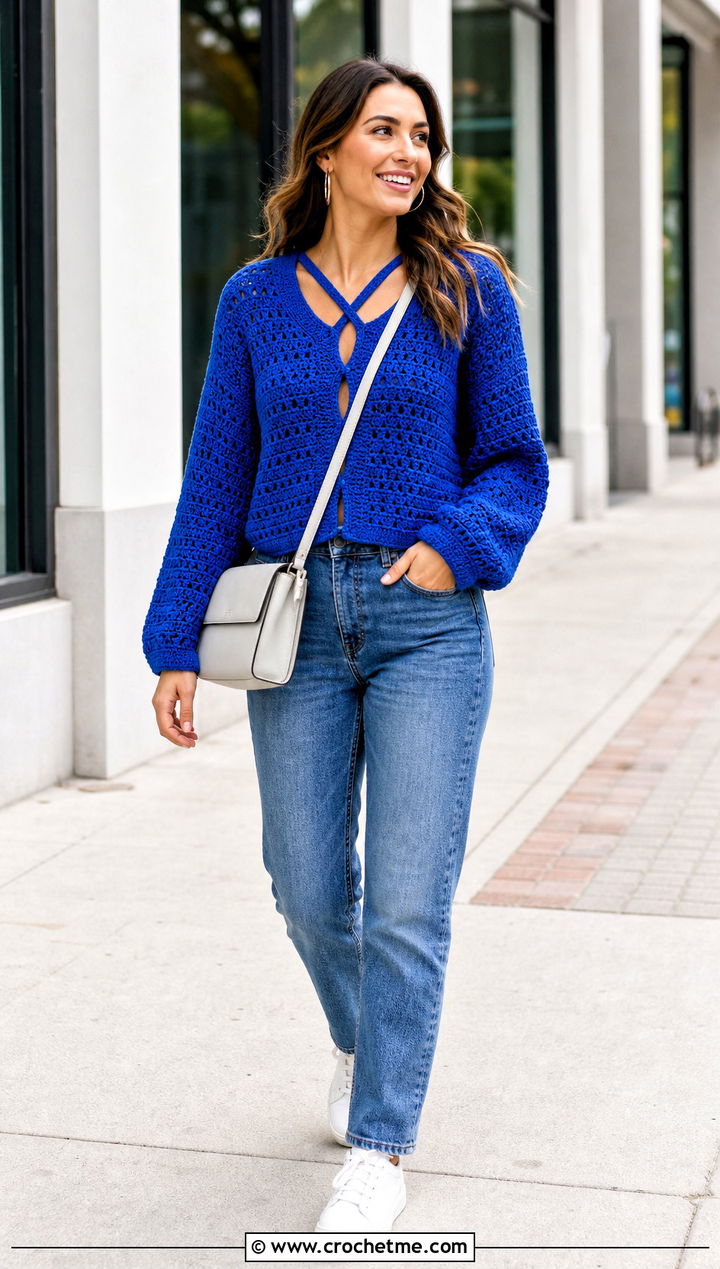 Cross My Heart Crochet Sweater With Straight Leg Jeans - 20 Cross My Heart Crochet Sweater outfit ideas