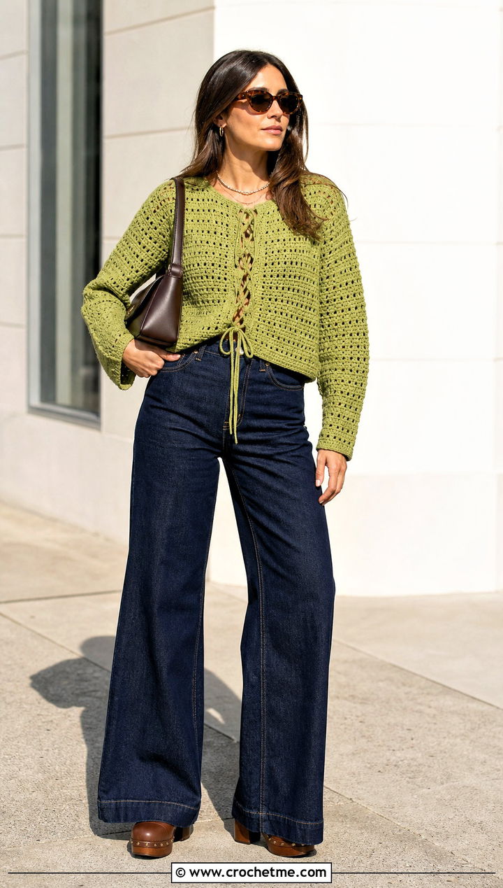 Cross My Heart Crochet Sweater With Wide Leg Jeans - 20 Cross My Heart Crochet Sweater outfit ideas