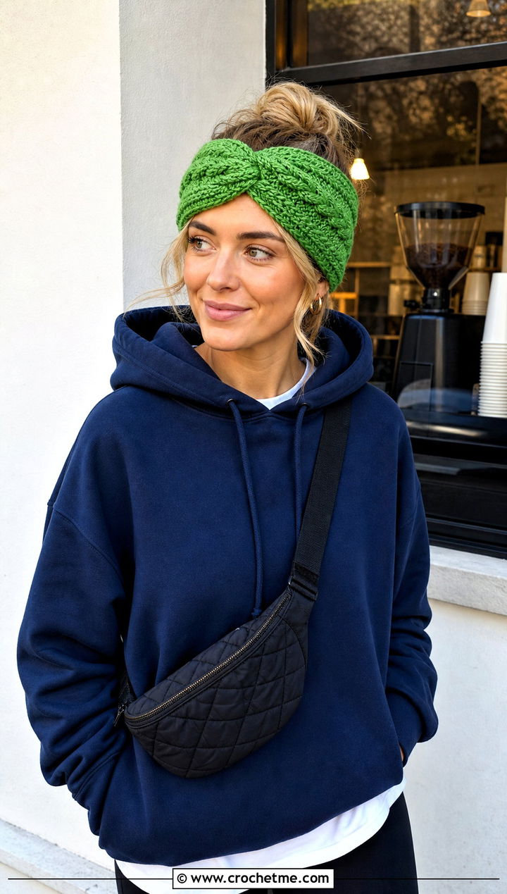 Crossed Cable Headband With Hoodie and Joggers - 15 easy crochet cable headband earwarmer outfit ideas