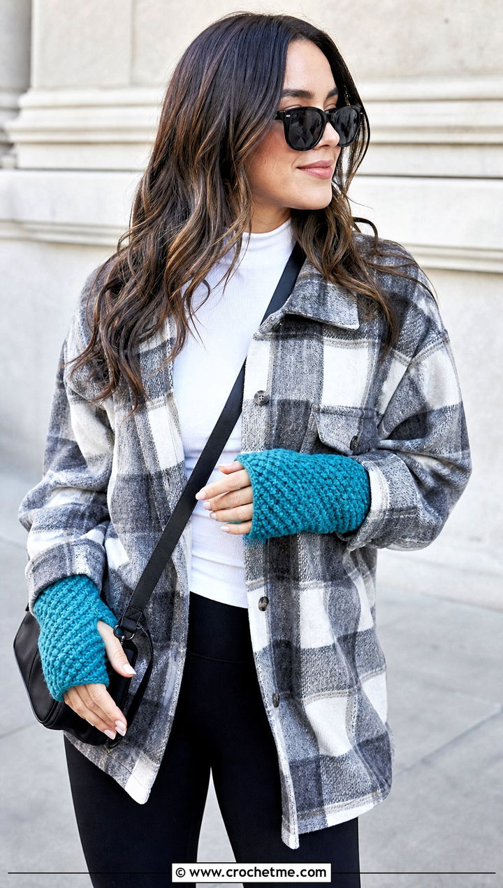 Crossed Stitch Fingerless Gloves With Shacket - 25 Crochet Fingerless Gloves Bulky Yarn outfit ideas