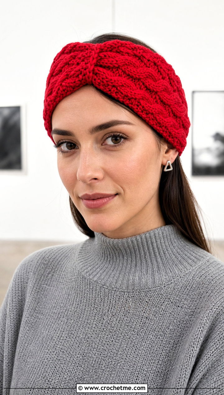 Crossover Cable Stitch Crochet Headband With Minimalist Outfit - 15 Cable Stitch Crochet Headband outfit ideas